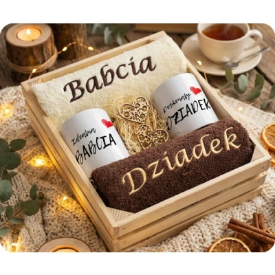 Ręczniki + Kubki w Skrzynce