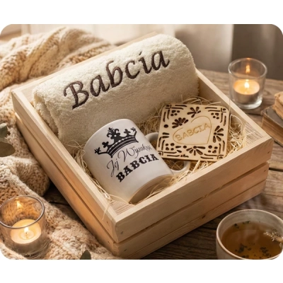 Ręczniki + Kubki w skrzynce