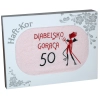 RĘCZNIK 70x140 Z HAFTEM NA PREZENT 50 URODZINY DIABELSKO GORĄCA PIĘĆDZIESIĄTKA