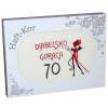 RĘCZNIK 70x140 Z HAFTEM NA PREZENT 70 URODZINY DIABELSKO GORĄCA SIEDEMDZIESIĄTKA