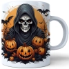 HALLOWEENOWY KUBEK 330ml NA HERBATĘ KAWĘ NA PREZENT ŚMIERĆ KOSTUCHA KOŚCIOTRUP ZOMBIE DYNIE NIETOPERZE