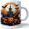 HALLOWEENOWY KUBEK 330ml NA HERBATĘ KAWĘ NA PREZENT CMENTARZ STRASZNY DWÓR DYNIE NIETOPERZE