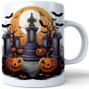 HALLOWEENOWY KUBEK 330ml NA HERBATĘ KAWĘ NA PREZENT CMENTARZ STRASZNY DWÓR DYNIE NIETOPERZE