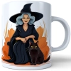 HALLOWEENOWY KUBEK 330ml NA HERBATĘ KAWĘ NA PREZENT CZARODZIEJKA WIEDŹMA CZAROWNICA CZARNY KOT