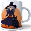 HALLOWEENOWY KUBEK 330ml NA HERBATĘ KAWĘ NA PREZENT CZARODZIEJKA WIEDŹMA CZAROWNICA CZARNY KOT