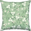 Kwadratowa poszewka bawełniana w szałwiowym kolorze z motywem kwiatów i paproci