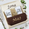 PREZENT ŚLUBNY ZESTAW RĘCZNIKI + KUBKI ŻONA i MĄŻ