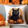 POSZEWKA DEKORACYJNA HALLOWEEN VELVET 40x40 WELUROWA CZARNY KOT NIETOPERZE