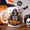 HALLOWEENOWY KUBEK 330ml NA HERBATĘ KAWĘ NA PREZENT KOŚCIOTRUP KOSTUCHA DYNIE NIETOPERZE