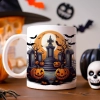 HALLOWEENOWY KUBEK 330ml NA HERBATĘ KAWĘ NA PREZENT CMENTARZ STRASZNY DWÓR DYNIE NIETOPERZE