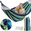Zestaw hamak 2-osobowy niebieski w zielone pasy z pokrowcem i linkami