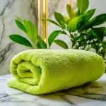 Gruby ręczniczek frotte gościnny bawełna 500g zielony 30x50 Rimini puszysty zwinięty w rulon.