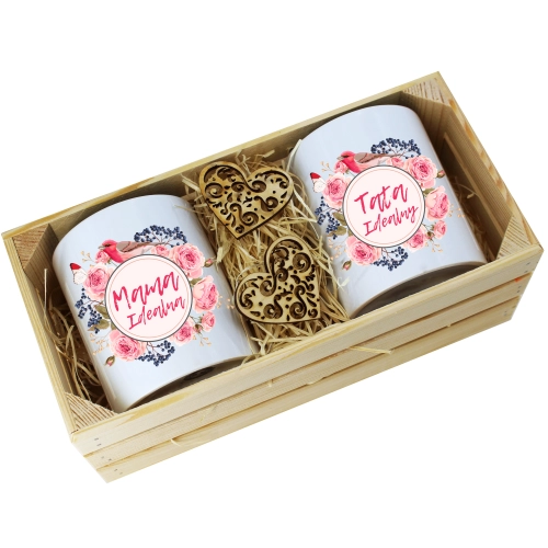 PREZENT DLA MAMY I TATY KUBKI W OZDOBNEJ SKRZYNCE