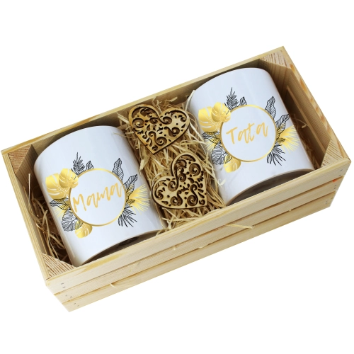 PREZENT DLA MAMY I TATY KUBKI W OZDOBNEJ SKRZYNCE