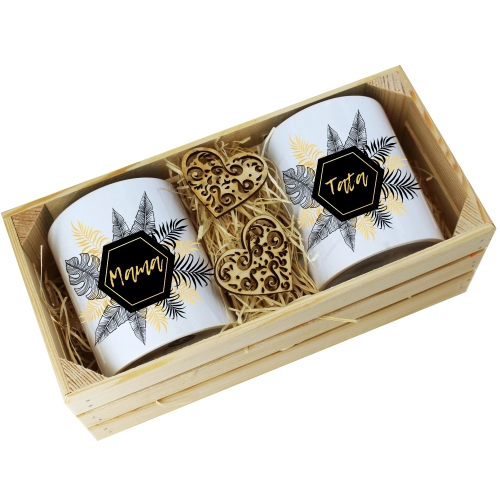 PREZENT DLA MAMY I TATY KUBKI W OZDOBNEJ SKRZYNCE