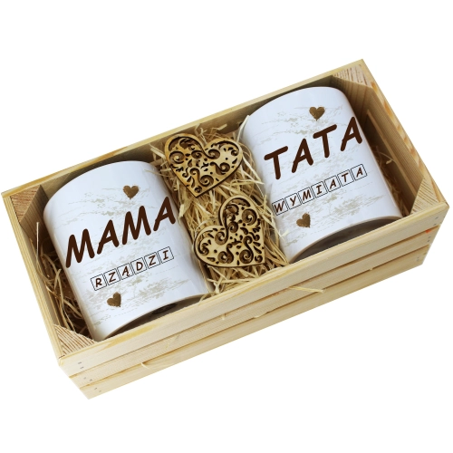 PREZENT DLA MAMY I TATY KUBKI W OZDOBNEJ SKRZYNCE
