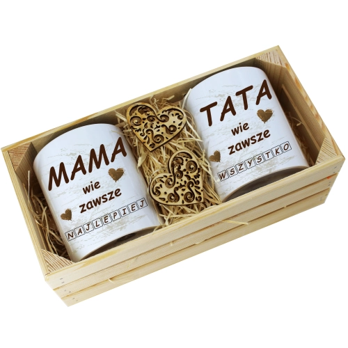 PREZENT DLA MAMY I TATY KUBKI W OZDOBNEJ SKRZYNCE