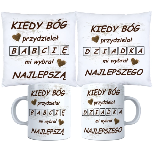 KOMPLET PREZENT DLA BABCI I DZIADKA PODUSZKA KUBEK BABCIA DZIADEK ZESTAW
