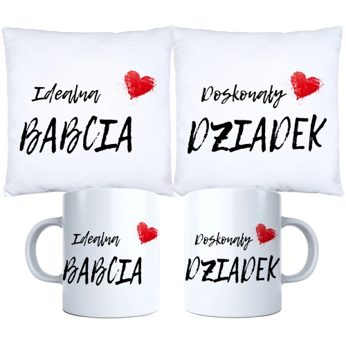 KOMPLET PREZENT DLA BABCI I DZIADKA PODUSZKA KUBEK BABCIA DZIADEK ZESTAW
