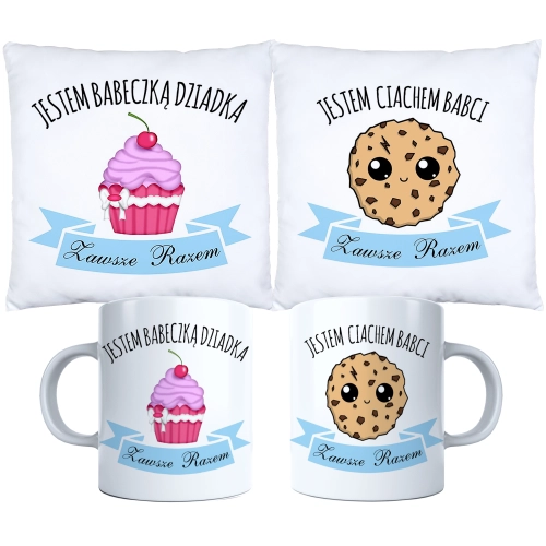 KOMPLET PREZENT DLA BABCI I DZIADKA PODUSZKA KUBEK BABCIA DZIADEK ZESTAW