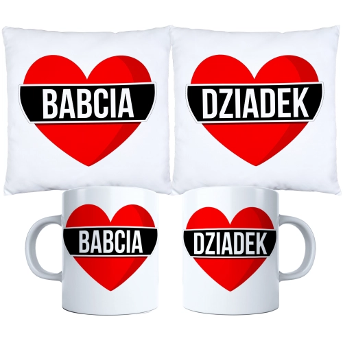 KOMPLET PREZENT DLA BABCI I DZIADKA PODUSZKA KUBEK BABCIA DZIADEK ZESTAW