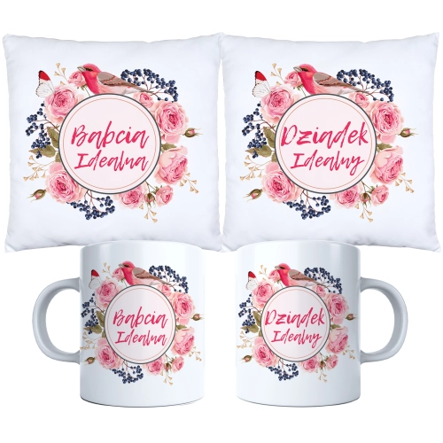 KOMPLET PREZENT DLA BABCI I DZIADKA PODUSZKA KUBEK BABCIA DZIADEK ZESTAW