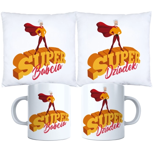 KOMPLET PREZENT DLA BABCI I DZIADKA PODUSZKA KUBEK BABCIA DZIADEK ZESTAW