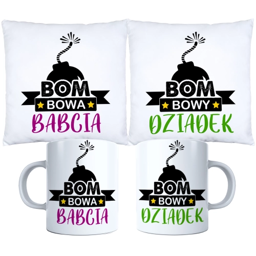 KOMPLET PREZENT DLA BABCI I DZIADKA PODUSZKA KUBEK BABCIA DZIADEK ZESTAW