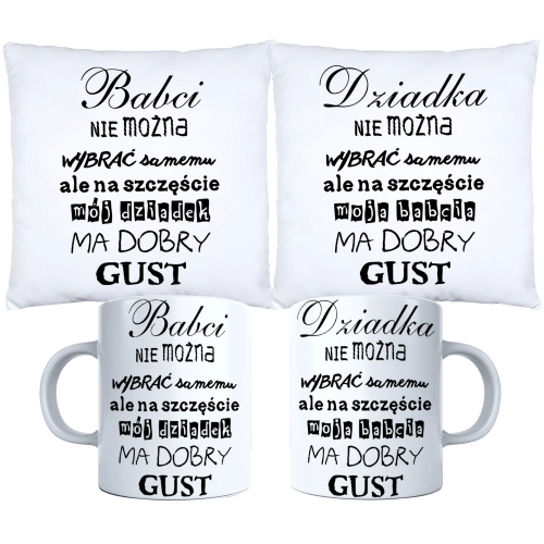KOMPLET PREZENT DLA BABCI I DZIADKA PODUSZKA KUBEK BABCIA DZIADEK ZESTAW