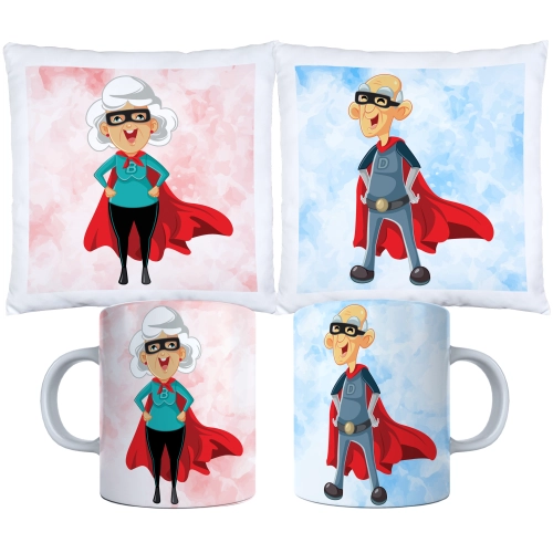 KOMPLET PREZENT DLA BABCI I DZIADKA PODUSZKA KUBEK BABCIA DZIADEK ZESTAW