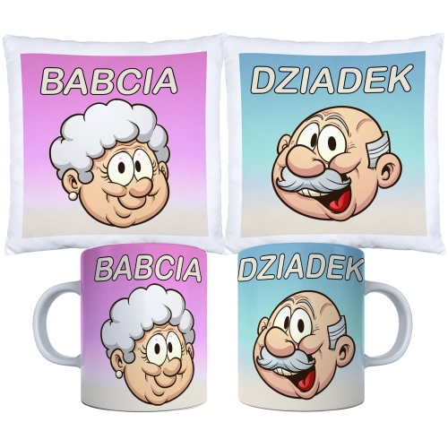 KOMPLET PREZENT DLA BABCI I DZIADKA PODUSZKA KUBEK BABCIA DZIADEK ZESTAW