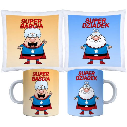 KOMPLET PREZENT DLA BABCI I DZIADKA PODUSZKA KUBEK BABCIA DZIADEK ZESTAW