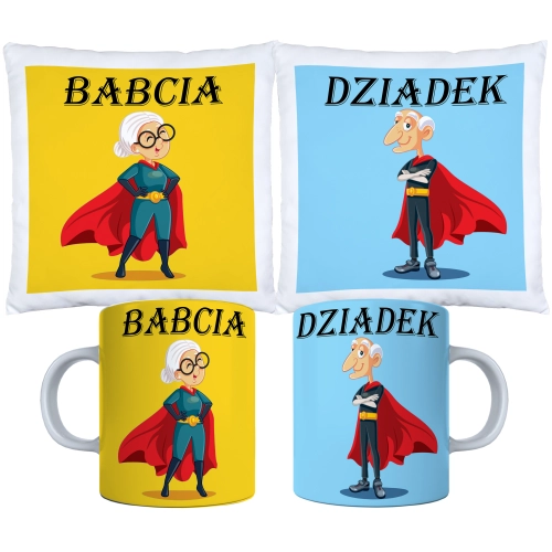 KOMPLET PREZENT DLA BABCI I DZIADKA PODUSZKA KUBEK BABCIA DZIADEK ZESTAW