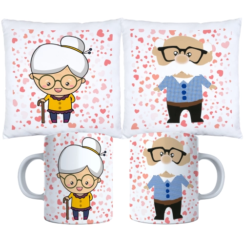 KOMPLET PREZENT DLA BABCI I DZIADKA PODUSZKA KUBEK BABCIA DZIADEK ZESTAW