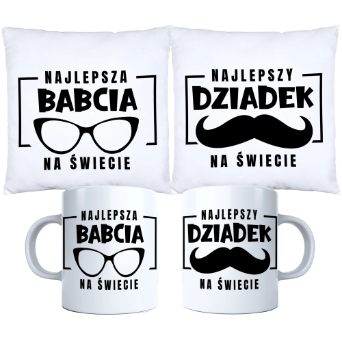 KOMPLET PREZENT DLA BABCI I DZIADKA PODUSZKA KUBEK BABCIA DZIADEK ZESTAW