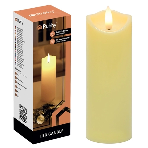 Świeczka LED RUHHY (15 cm) w kolorze beżowym, z efektem migającego płomienia w ciepłej bieli.