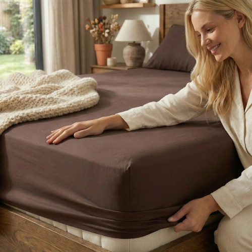 POLSKIE PRZEŚCIERADŁO 100% BAWEŁNA Z GUMKĄ 120x200cm + 25cm BRĄZ