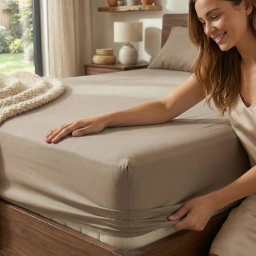 PRZEŚCIERADŁO Z GUMKĄ BAWEŁNIANE 120X200 cm + 25cm CIEMNY BEŻ