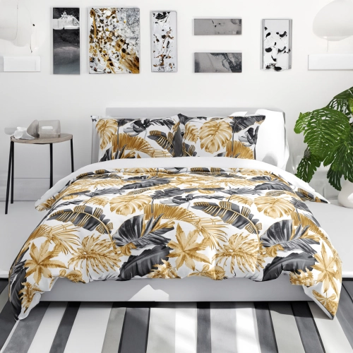 POŚCIEL 100% BAWEŁNA TROPIKALNE ZŁOTO POLSKI KOMPLET POŚCIELI