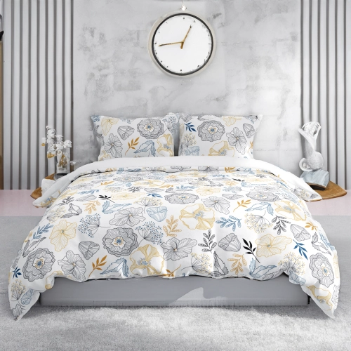 POŚCIEL 100% BAWEŁNA KWIATOWY SZKIC POLSKI KOMPLET POŚCIELI