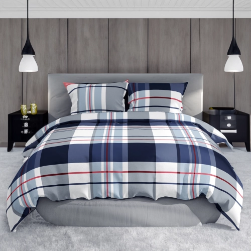 POŚCIEL 100% BAWEŁNA MORSKA KRATA POLSKI KOMPLET POŚCIELI