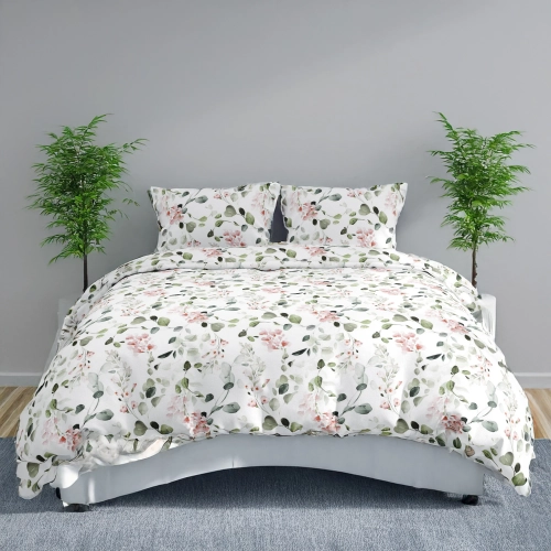 POŚCIEL 100% BAWEŁNA ZIELONE PŁATKI  POLSKI KOMPLET POŚCIELI