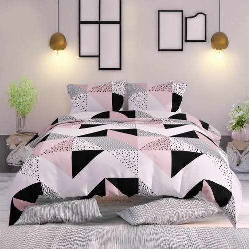 KOMPLET POŚCIELI POLSKA 100% BAWEŁNA TRÓJKĄTNY RÓŻ 180x200