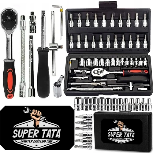 PREZENT DLA TATY NA DZIEŃ OJCA ZESTAW KLUCZY NASADOWYCH 46 ELEMENTÓW TATA