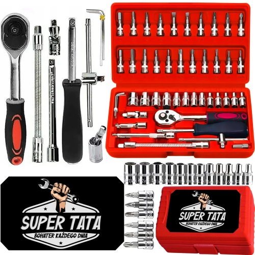 PREZENT DLA TATY NA DZIEŃ OJCA ZESTAW KLUCZY NASADOWYCH 46 ELEMENTÓW TATA