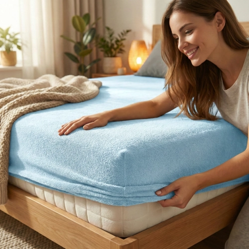 PRZEŚCIERADŁO FROTTE 100X200 Z GUMKĄ GRUBE POLSKIE BŁĘKIT