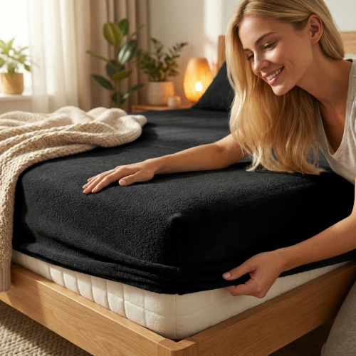 PRZEŚCIERADŁO FROTTE 100X200 Z GUMKĄ GRUBE POLSKIE CZARNY