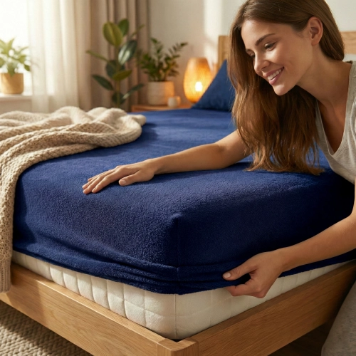 PRZEŚCIERADŁO FROTTE 100X200 Z GUMKĄ GRUBE POLSKIE GRANATOWY