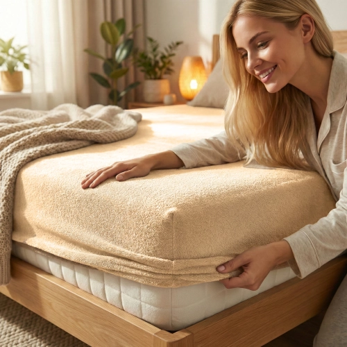 PRZEŚCIERADŁO FROTTE 100X200 Z GUMKĄ GRUBE POLSKIE JASNY BEŻ