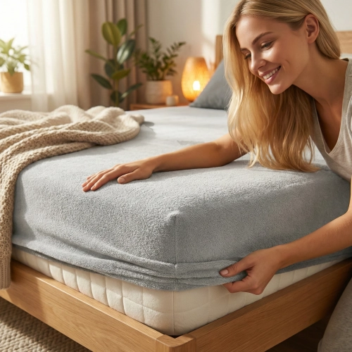 PRZEŚCIERADŁO FROTTE 180X200 Z GUMKĄ GRUBE POLSKIE JASNY SZARY